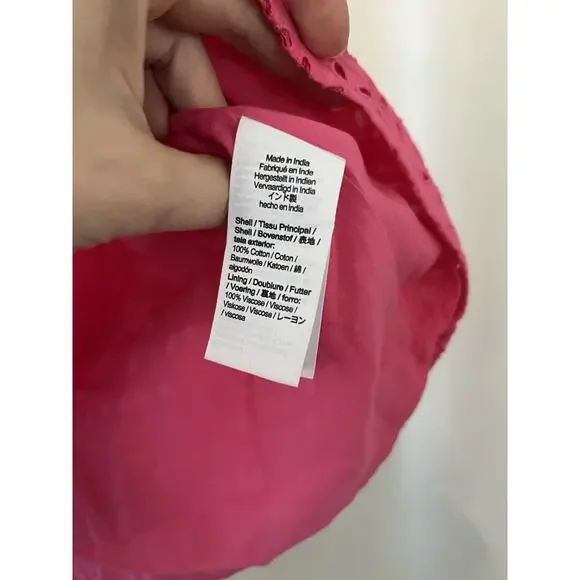 J.CREW Hot Pink Eyelet Smocked Short Sleeve Blouse Size xxs Ruffle 100% Cotton - Picture 2 of 6